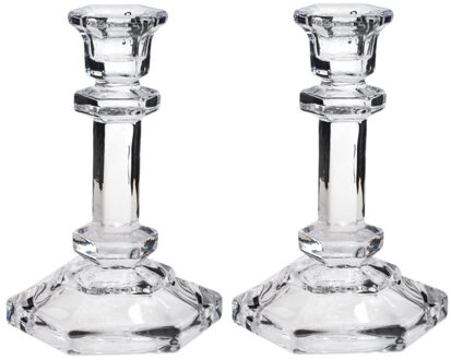 CONCORDE Kaarsen kandelaar - Set van 2x stuks - 9.5 x 14 cm - decoratief glas - dinerkaarsen standaard - houd
