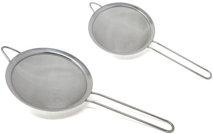 CONCORDE Keuken vergiet/zeef met steel - 2x - metaal - grijs - D18 x L37 cm / D16 x L34 cm