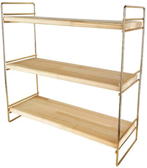 CONCORDE Keukenrek/opbergrek/aanrecht organizer - goud - 40 x 16 x 40 cm - hout/metaal