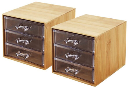 CONCORDE Ladekastje bureau organizer Bamboo - 2x - 3 lades - bamboe hout - L12 x B14 x H11 cm