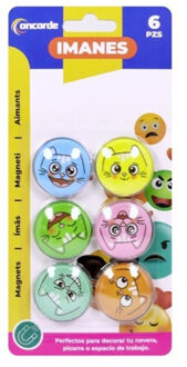 CONCORDE Magneten rond - katten/poezen design - multi kleuren - 6x stuks - D4 cm - hobby/koelkast magneetjes