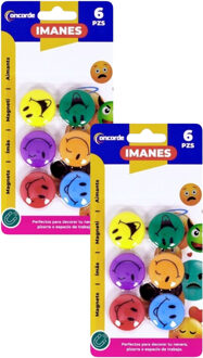 CONCORDE Magneten rond - smile design - multi kleuren - 12x stuks - D3 cm - hobby/koelkast magneetjes