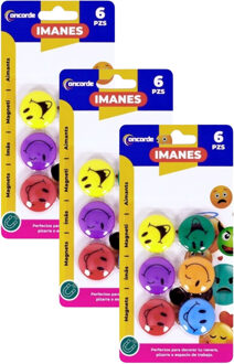 CONCORDE Magneten rond - smile design - multi kleuren - 18x stuks - D3 cm - hobby/koelkast magneetjes