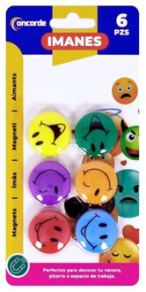 CONCORDE Magneten rond - smile design - multi kleuren - 6x stuks - D3 cm - hobby/koelkast magneetjes