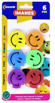 CONCORDE Magneten rond - smile design - multi kleuren - 6x stuks - D4 cm - hobby/koelkast magneetjes