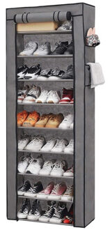 CONCORDE Mobiele schoenenkast/opbergkast met leg niveaus - opvouwbaar - grijs - 58 x 30 x 158 cm