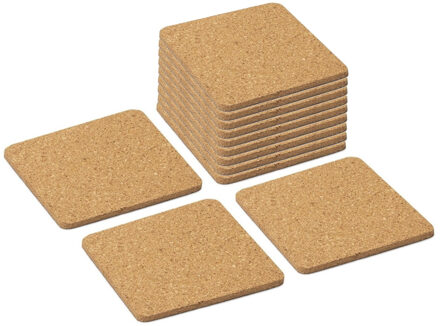 CONCORDE Onderzetters voor glazen - 12x - vierkant - kurk - 10 x 10 cm
