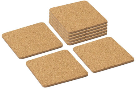CONCORDE Onderzetters voor glazen - 8x - vierkant - kurk - 10 x 10 cm
