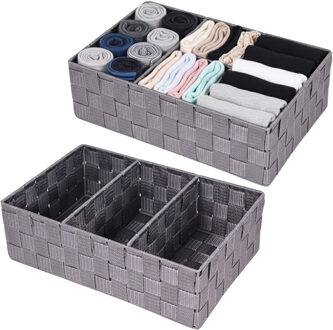 CONCORDE Opbergmanden - 2x - 3 vaks - grijs - ladekast organizer - ondermode