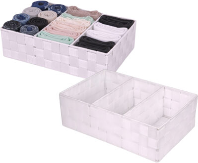 CONCORDE Opbergmanden - 2x - 3 vaks - wit - ladekast organizer - ondermode