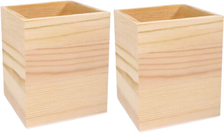 CONCORDE Pennenbakje - 2x - hout - 8 x 8 x 10 cm - vierkant - bureau organizer
