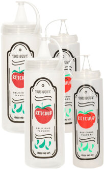 CONCORDE Saus doseerfles/knijpfles Barbecue - set van 4 - American Diner - 400 ml/700ml - kunststof