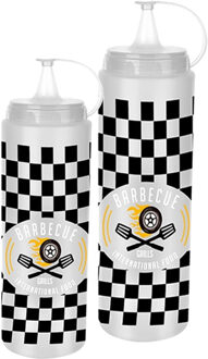 CONCORDE Saus doseerfles/knijpfles Barbecue - set van 4 - American Diner - 400 ml/700ml - kunststof