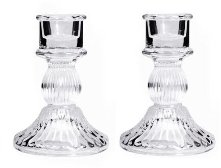 CONCORDE Set van 2x stuks kaarsen kandelaar van decoratief glas 7 x 11 cm - kaars kandelaars Transparant