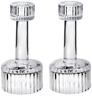 CONCORDE Set van 2x stuks kaarsen kandelaar van decoratief glas 7 x 15 cm - kaars kandelaars Transparant