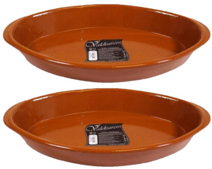 CONCORDE Set van 2x stuks tapas ovenschalen/serveerschalen ovaal terracotta Fontein 2.8 liter
