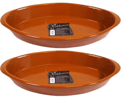 CONCORDE Set van 2x stuks tapas ovenschalen/serveerschalen ovaal terracotta Fontein 5 liter - Snack en tapasschalen Bruin