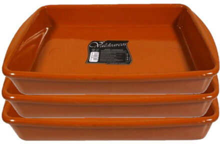 CONCORDE Set van 3x stuks tapas ovenschalen/serveerschalen rechthoekig terracotta Fontein 4 liter