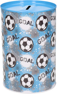 CONCORDE spaarpot blik goal voetbal - blauw - 10 x 15 cm - Spaarpotten