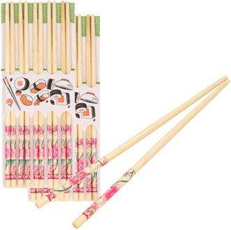 CONCORDE Sushi eetstokjes 20x setjes - bamboe hout - roze bloemen print - 24 cm