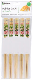 CONCORDE Sushi eetstokjes - 5x setjes - bamboe hout - groen/roze bloemen print - 24 cm