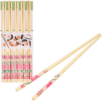 CONCORDE Sushi eetstokjes - 5x setjes - bamboe hout - roze bloemen print - 24 cm