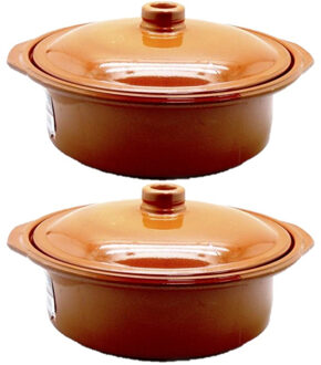 CONCORDE Tapas ovenschaal - Set van 2x stuks - cocotte - 30 cm - terracotta - met deksel - stoofpot - braadpa