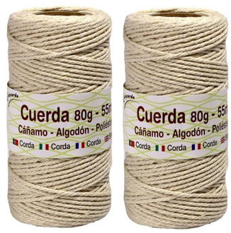 CONCORDE Touw - Pakket van 2x stuks - 55 meter - canvas - huishoud - hobby - bolletje touw