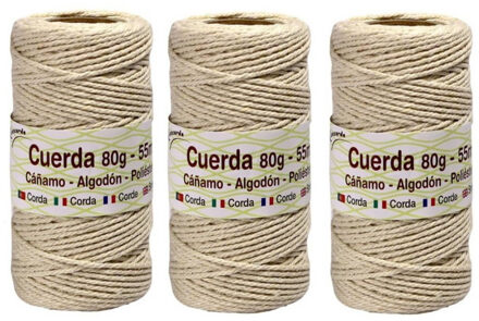 CONCORDE Touw - Pakket van 3x stuks - 55 meter - canvas - huishoud - hobby - bolletje touw