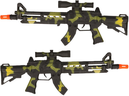 CONCORDE Verkleed speelgoed Politie/soldaten geweer - 2x - machinegeweer - zwart/geel - plastic - 38 cm