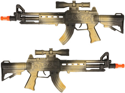 CONCORDE Verkleed speelgoed Politie/soldaten geweer - 2x - machinegeweer - zwart/goud - plastic - 38 cm