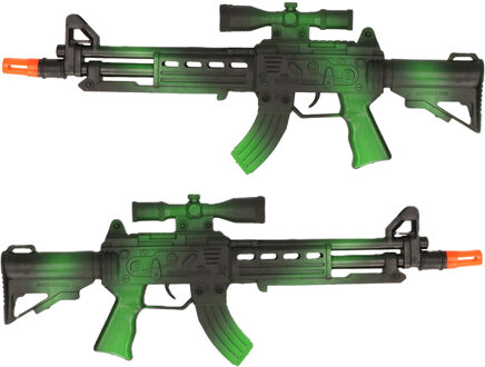 CONCORDE Verkleed speelgoed Politie/soldaten geweer - 2x - machinegeweer - zwart/groen - plastic - 38 cm