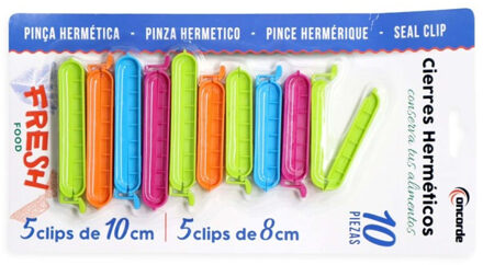 CONCORDE Vershoudclips - 10x - felle kleurenmix - kunststof - 10 cm