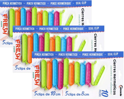 CONCORDE Vershoudclips - 30x - felle kleurenmix - kunststof - 10 cm