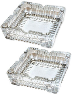 CONCORDE Vierkante glazen transparante asbak - 2x - 10 x 10 x 4 cm - binnen/buiten
