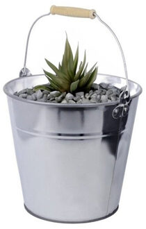 CONCORDE Zinken emmer/plantenpot zilver met houten handvat 12 liter - IJzeren emmer / teil Zilverkleurig