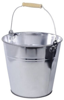 CONCORDE Zinken emmer/plantenpot zilver met houten handvat 8 liter - IJzeren emmer / teil Zilverkleurig