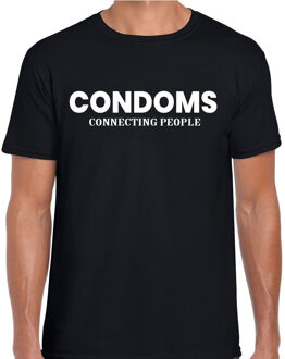 Condoms connecting people condooms fun tekst t-shirt zwart voor heren 2XL