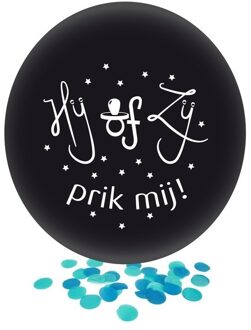 Confetti ballon gender reveal jongen party/feest zwart 60 cm Lichtblauw