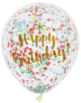confetti ballonnen ""Happy Birthday"" 6 stuks 30 cm Multikleur