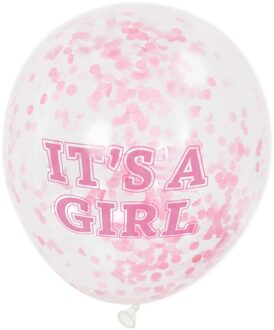 confetti ballonnen ""It's a girl"" roze 30 cm 6 stuks