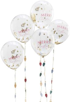 Confetti Ballonnen 'Merry Christmas' (5st) Wit - Transparant
