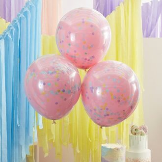 Confetti Ballonnen Pink Pastel Dubbellaags Premium 45cm (3st) Roze