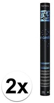 Confetti kanon/shooter - 2x - metallic blauw - 60 cm - verjaardag/feest/thema