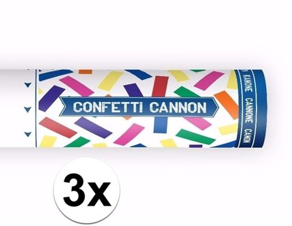 Confetti papier kanonnen - 3x - kleuren mix - 20 cm - Partyshooter - Feestartikelen