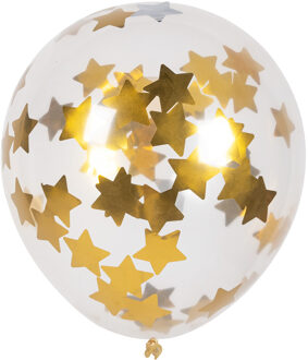 Confettiballonnen Gouden Sterren (5st) Wit - Transparant, Goud - Brons