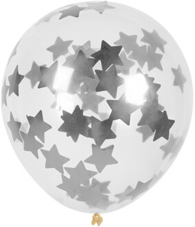 Confettiballonnen Zilveren Sterren (5st) Zilver - Grijs