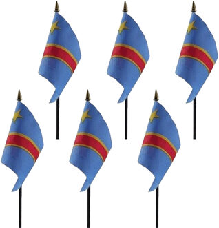 Congo - 6x - mini vlaggetje van 10 x 15 cm op stokje - Landen vlag - H27 cm