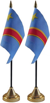 Congo tafelvlaggetjes - 2x stuks - 10 x 15 cm - met gouden standaard - H27 cm - versiering