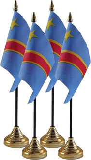 Congo tafelvlaggetjes - 4x stuks - 10 x 15 cm - met gouden standaard - H27 cm - versiering